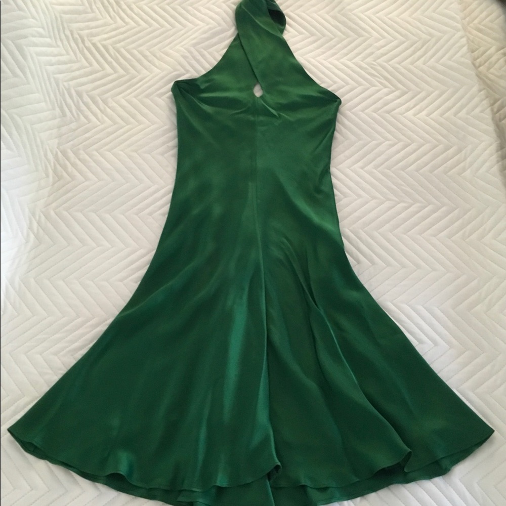 Green silk halter swing dress